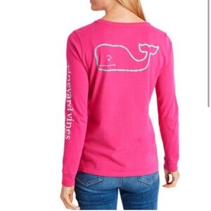 Vineyard Vines Hot Pink Whale Logo Long Sleeved T-shirt